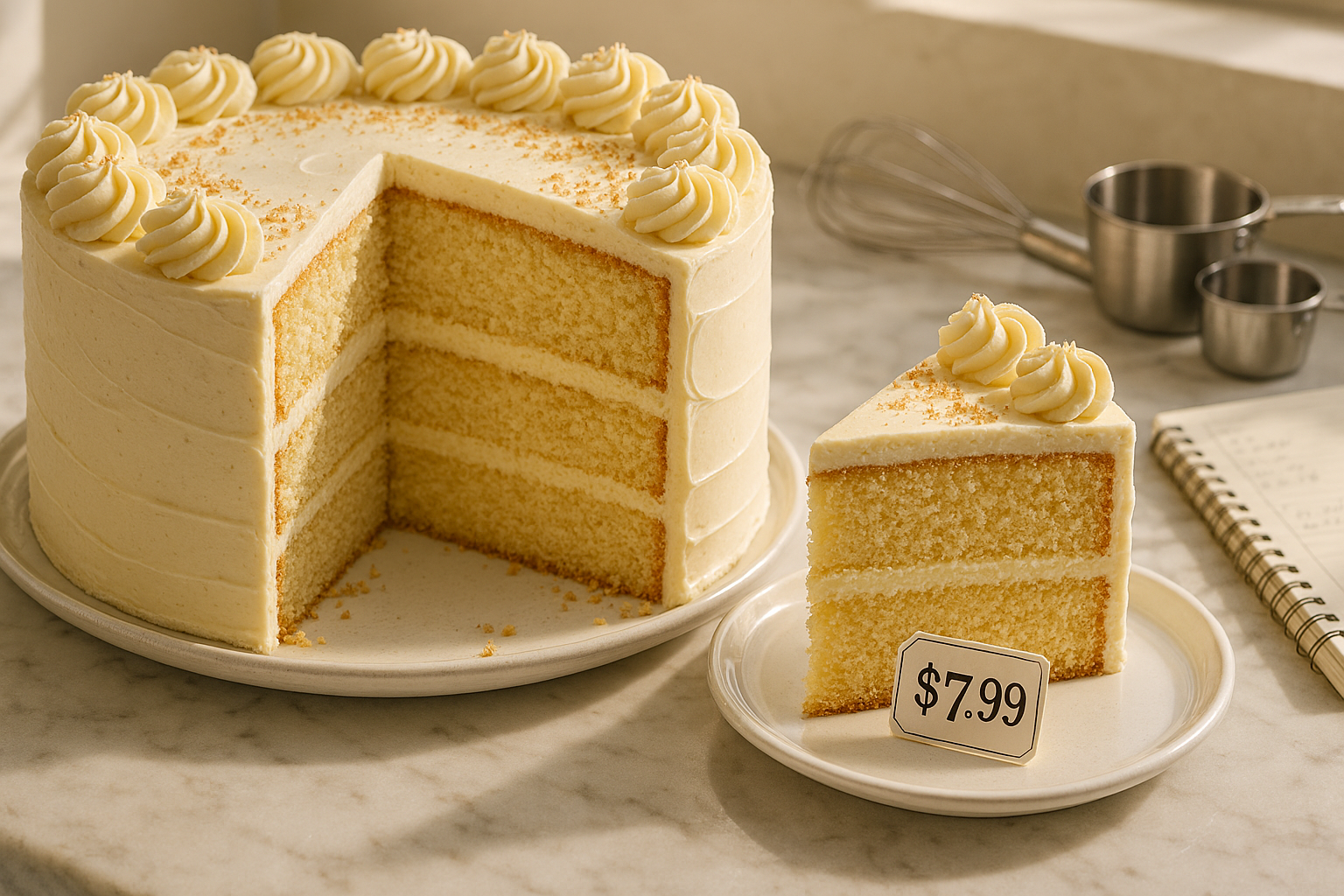 Cake pricing guide showing how to charge for a slice